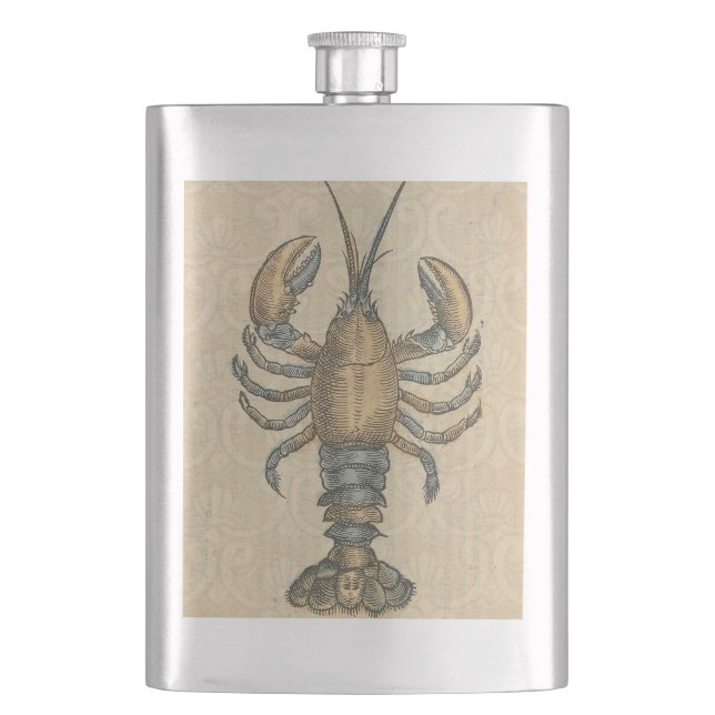 Lobster Illustration Antique Maine Seafood Hip Flask (Front)