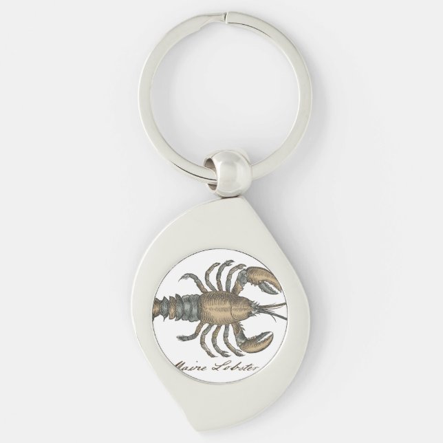 Lobster Illustration Antique Maine Seafood Keychain (Front)