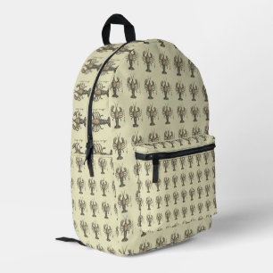 Lobster Illustration Antique Maine Seafood Printed Backpack