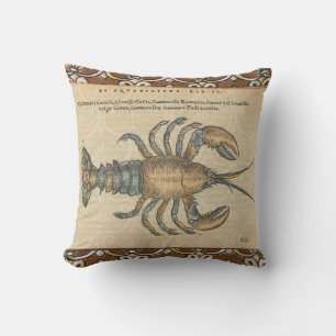 Lobster Illustration Antique Maine Seafood Throw Pillow