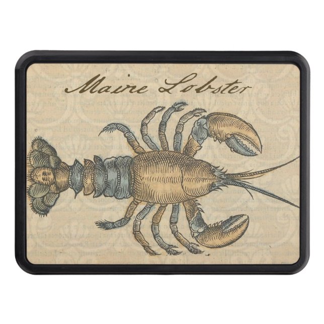 Lobster Illustration Antique Maine Seafood Trailer Hitch Cover (Front)
