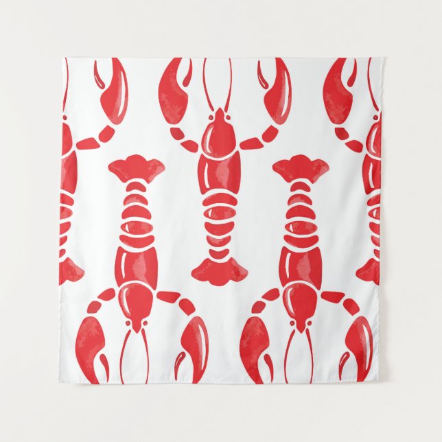 Lobster Illustration: Watercolor Seamless Backgrou Tapestry (Front)
