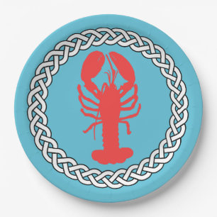 Lobster In A Rope Border Paper Plate