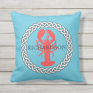 Lobster In A Rope Border Personalized Throw Pillow