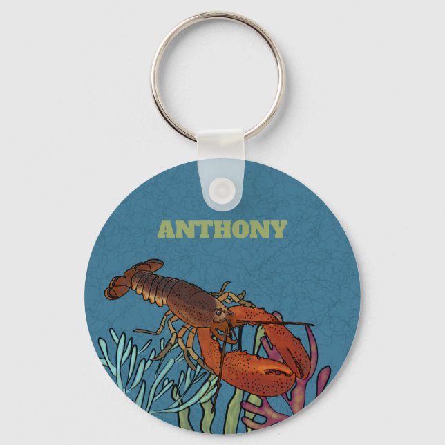 Lobster in the Blue Sea Personalized Keychain (Front)