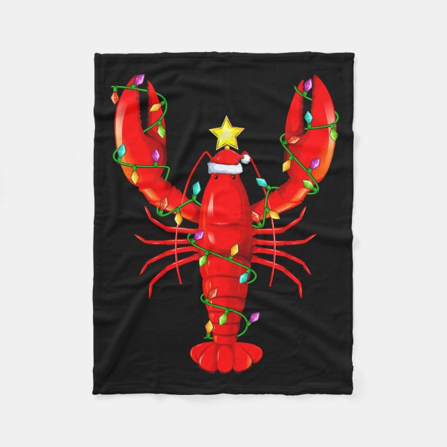 Lobster Lighting Xmas Tree Matching Lobster Christ Fleece Blanket (Front)