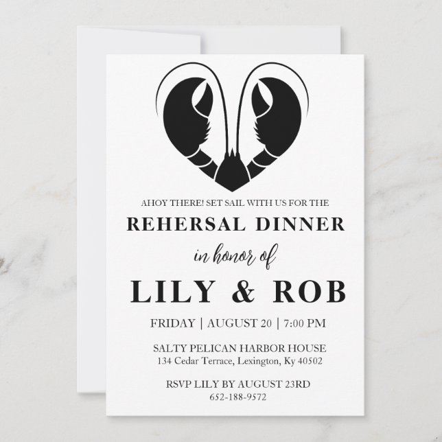 Lobster love nautical rehearsal dinner invitations (Front)