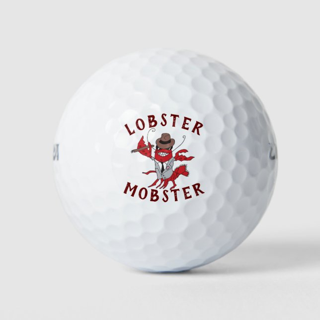 Lobster Mobster 🦞 Funny Cartoon Gangster Golf Balls (Front)