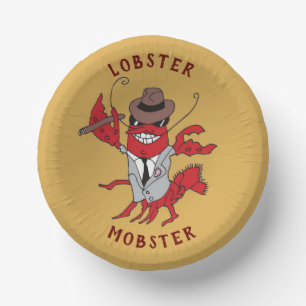 Lobster Mobster 🦞 Funny Cartoon Gangster Paper Plate