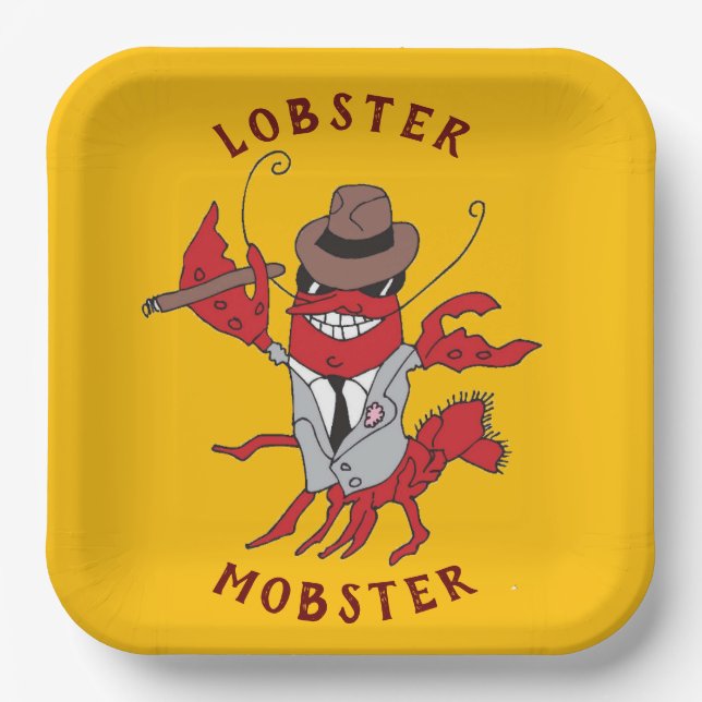 Lobster Mobster 🦞 Funny Cartoon Gangster Paper Plate (Front)