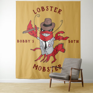 Lobster Mobster 🦞 Funny Cartoon Gangster Tapestry