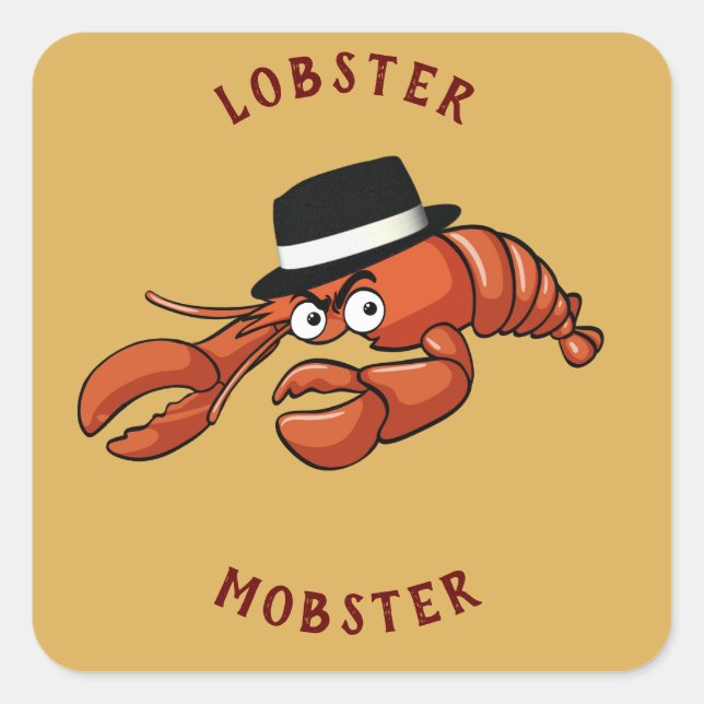 Lobster Mobster 🦞 Wide-Eyed Cute Cartoon Gangster Square Sticker (Front)