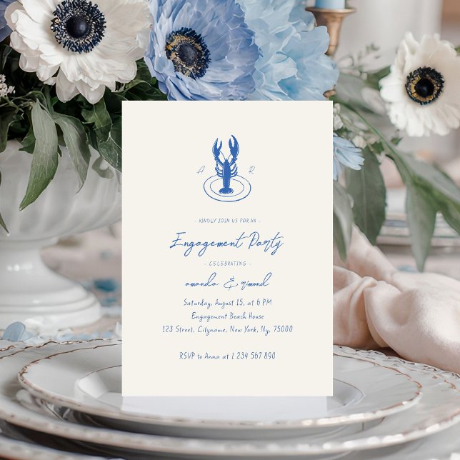 Lobster Monogram Engagement Party Invitation (Creator Uploaded)