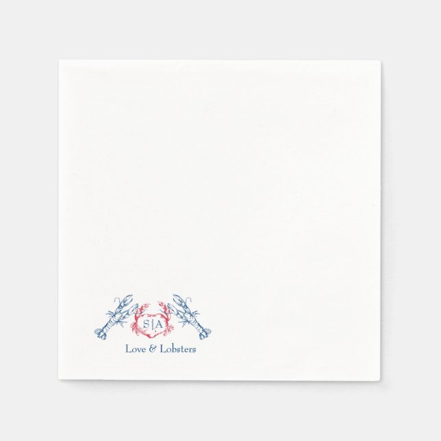 Lobster Nautical Monogram Script Navy Wedding Napkin (Front)