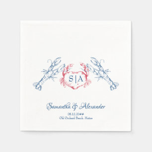 Lobster Nautical Monogram Script Navy Wedding Napkin