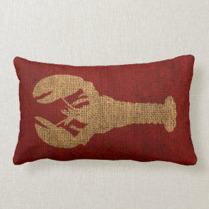 Lobster Nautical Rustic Red Lumbar Pillow