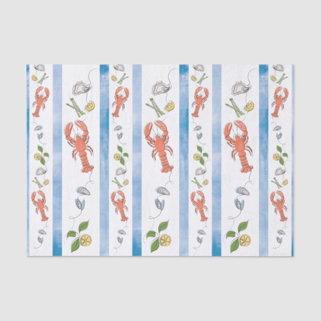Lobster Nautical Seafood Lemon Citrus Watercolor Tissue Paper (Front)