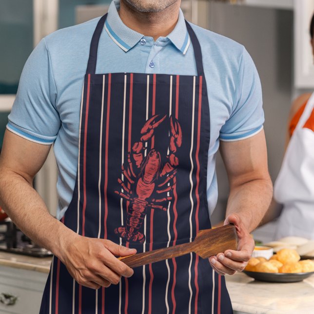 Lobster Navy Blue And Red Stripe Fisherman Apron (Creator Uploaded)
