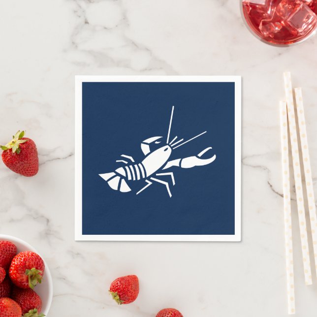 Lobster navy blue and white paper napkins (Insitu)