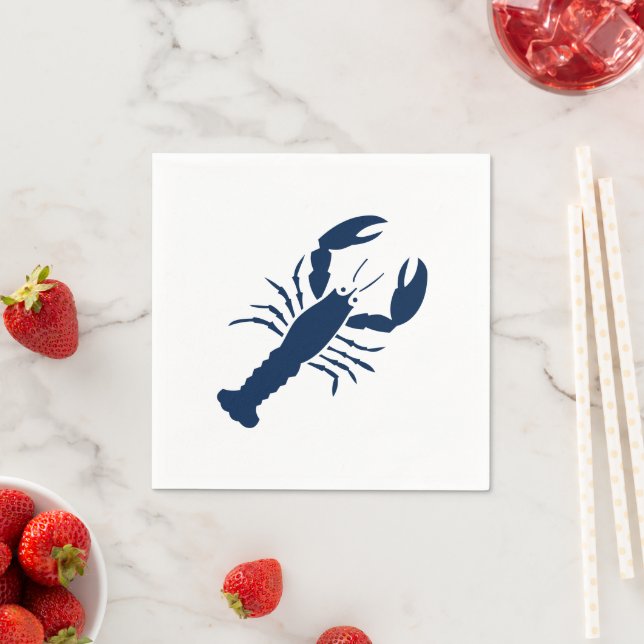 Lobster navy blue white minimalist modern paper napkin (Insitu)