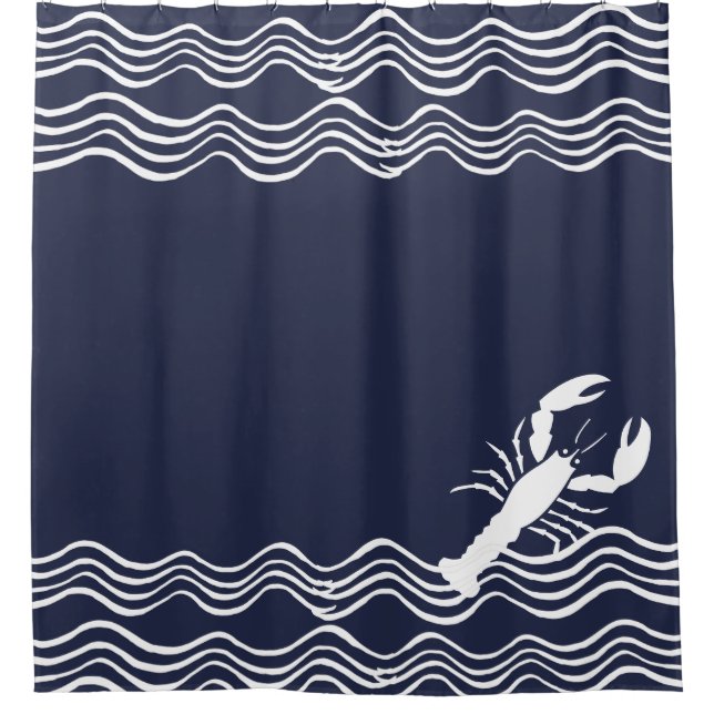 Lobster Ocean Blue and white Bath Towel Set Shower (Front)