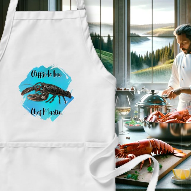 Lobster on Aqua Custom Pocket Bib Apron (Creator Uploaded)