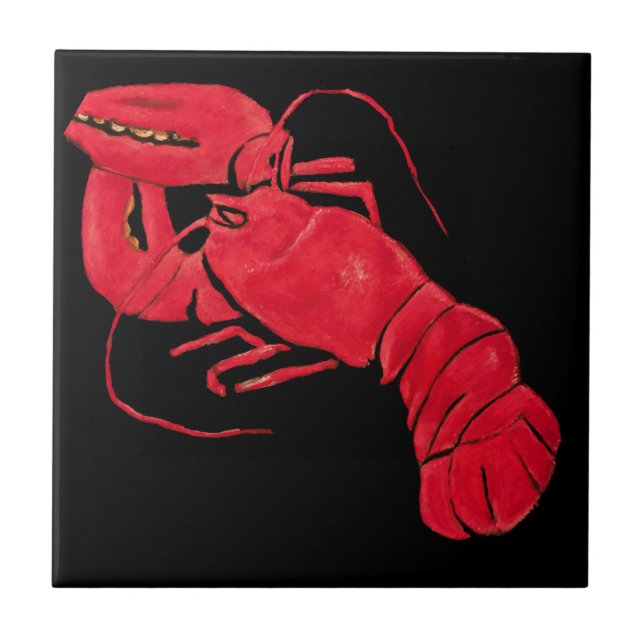 Lobster on Black Background by Marsden Hartley Tile (Front)