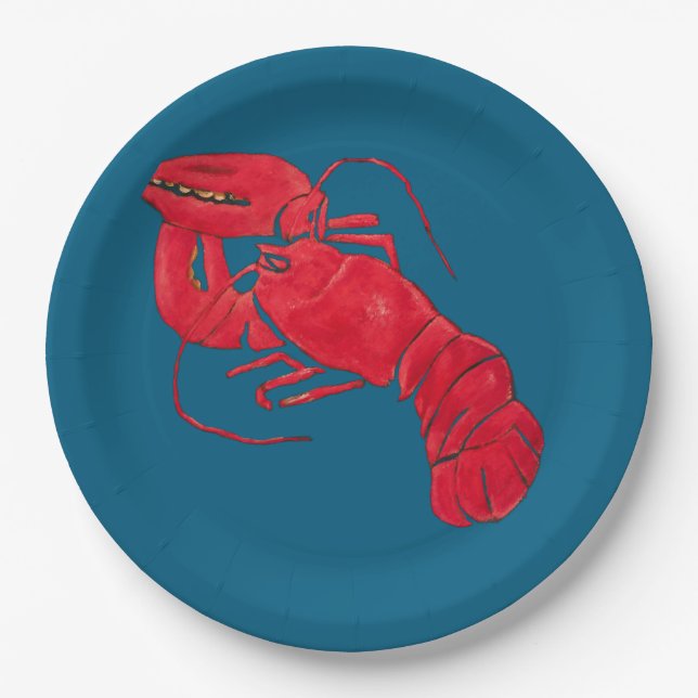 Lobster on Blue Background by Marsden Hartley Paper Plate (Front)
