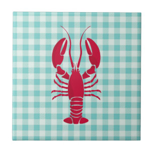 Lobster on Blue Gingham  Tile