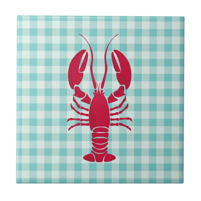 Lobster on Blue Gingham  Tile (Front)