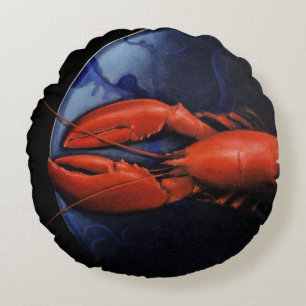 Lobster on Tiffany Plate Round Pillow
