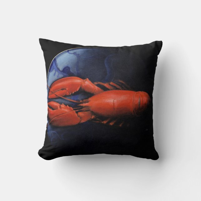 Lobster on Tiffany Plate Throw Pillow (Front)