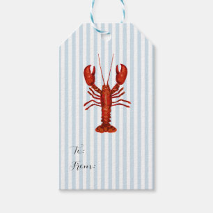Lobster Painting Nautical Blue Stripe Coastal Gift Tags