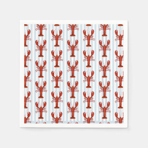 Lobster Painting Nautical Blue Stripe Coastal Napkin