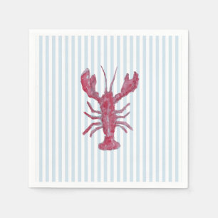 Lobster Painting Nautical Blue Stripe Coastal Napkin