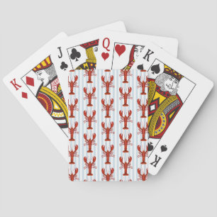 Lobster Painting Nautical Blue Stripe Coastal Playing Cards