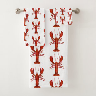 Lobster Painting Nautical Coastal Pattern Bath Towel Set