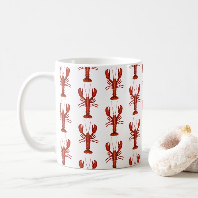 Lobster Painting Nautical Coastal Pattern Coffee Mug (With Donut)