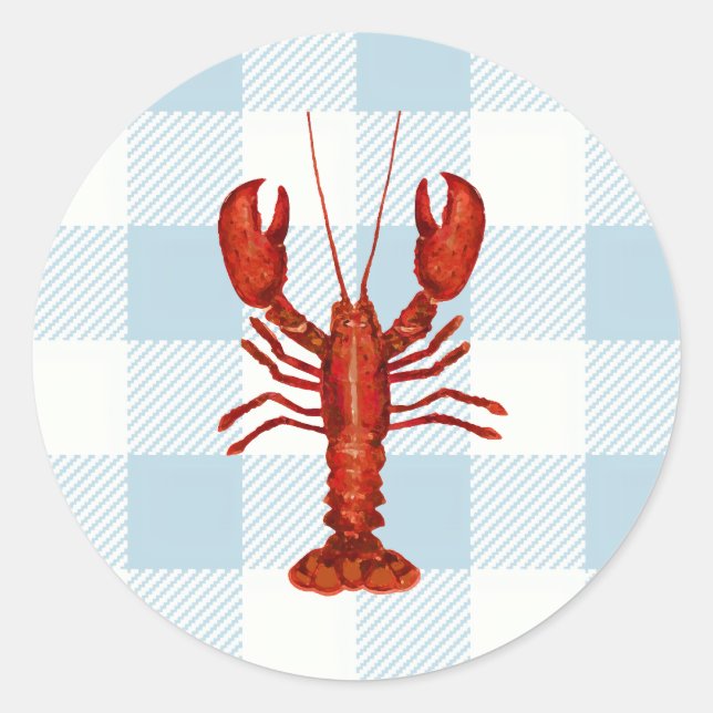 Lobster Painting Nautical Gingham Check Classic Round Sticker (Front)