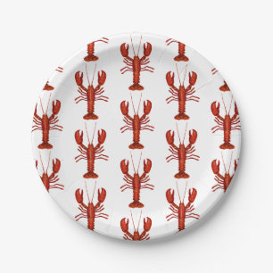 Lobster Painting Nautical Pattern Coastal Paper Plate