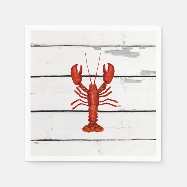 Lobster Painting Nautical Shiplap Coastal Napkin (Front)