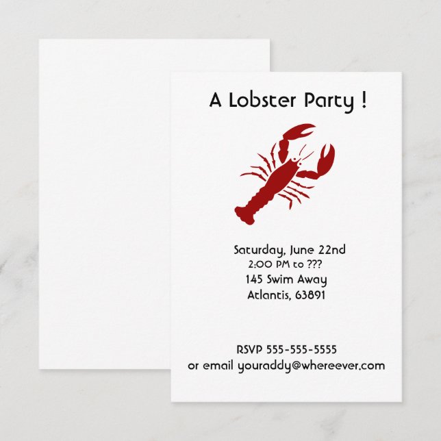 Lobster Party Invitations (Front/Back)