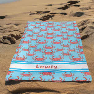 Lobster Pattern On Sea Blue Personalized Beach Towel