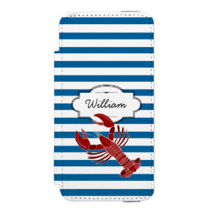 Lobster Personalized Blue and White Stripe Incipio Watson™ iPhone 5 Wallet Case