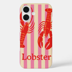 Lobster Pop Bold Crustaceans on Candy Stripes iPhone 16 Case