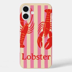 Lobster Pop Bold Crustaceans on Candy Stripes iPhone 16 Plus Case