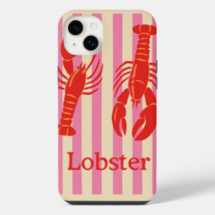 Lobster Pop Bold Crustaceans on Candy Stripes iPhone 14 Plus Case
