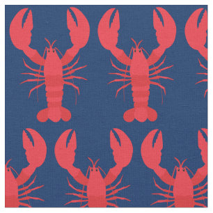 Lobster Print Fabric Navy Blue