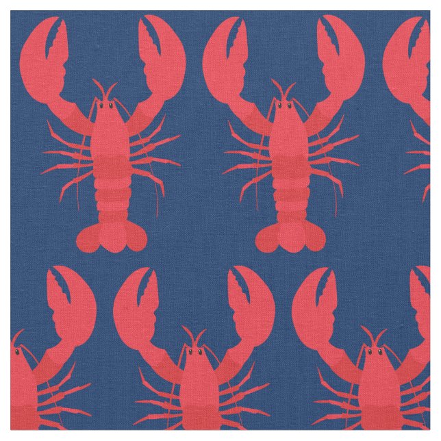 Lobster Print Fabric Navy Blue (Close Up)