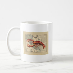 Lobster Print On Nautical Map Coffee Mug